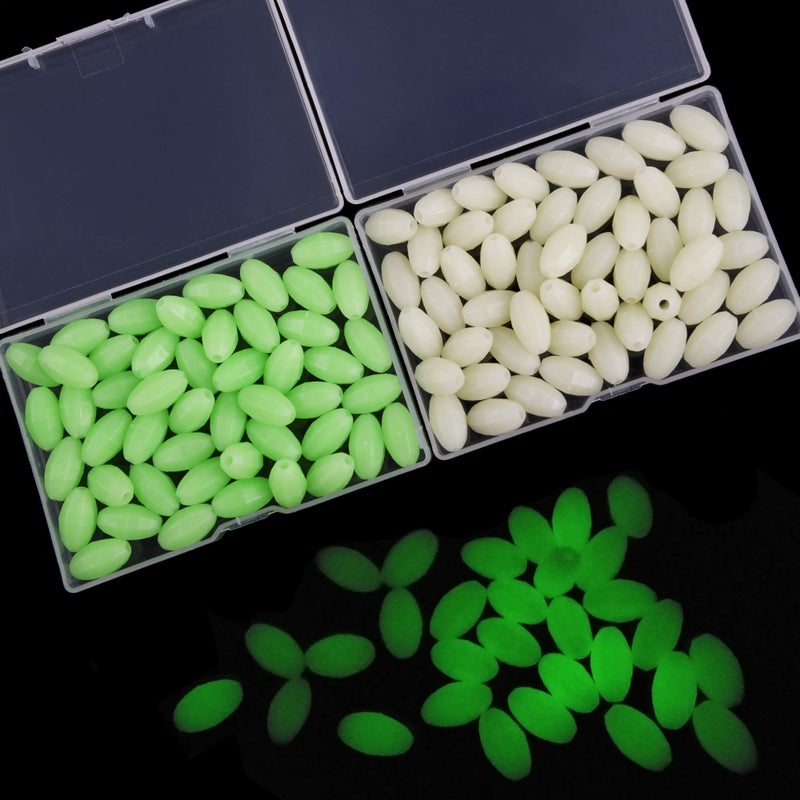 OROOTL Glow Beads Fishing Saltwater, 100pcs Hard Plastic Luminous Fishing Beads Green White Fish Beads Assortment Oval Egg Bead Lures Sea Fishing Tool - Image 1